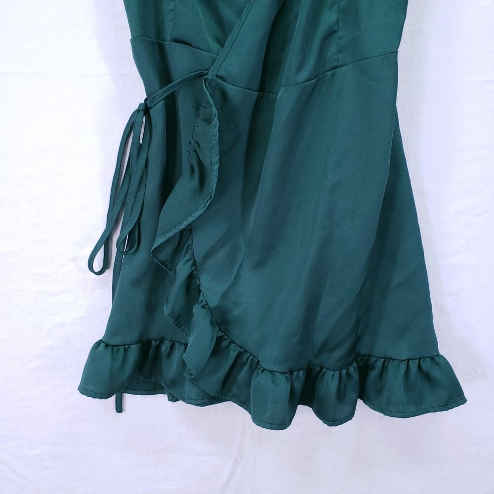Princess Polly Green Lightweight Silky Sleeveless Short Mini Wrap Dress Size 4 - Picture 4 of 16